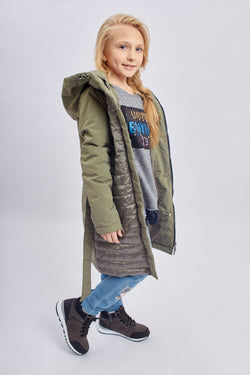 Girls Olive Green Parka Jacket