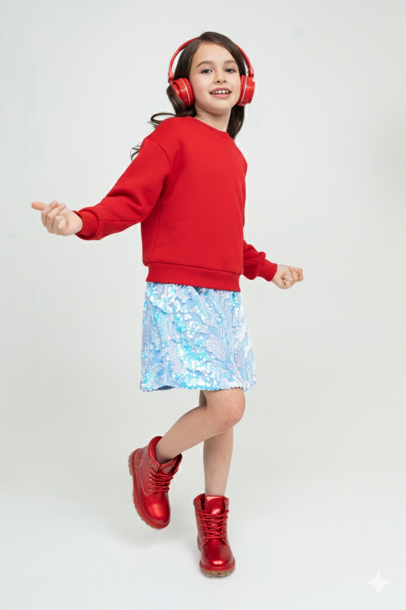 Girls Sparkle Outfit Set - Turquoise Sweatshirt & Sequin Skirt